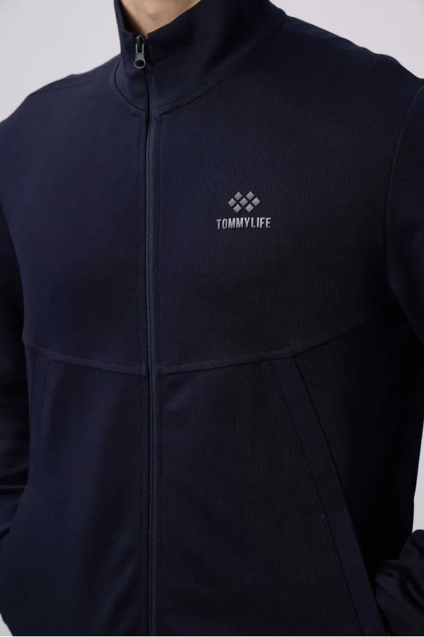 Tommylife Wholesale Textured Surface Comfortable Fit Men's Tracksuit Set 85273 Navy Blue