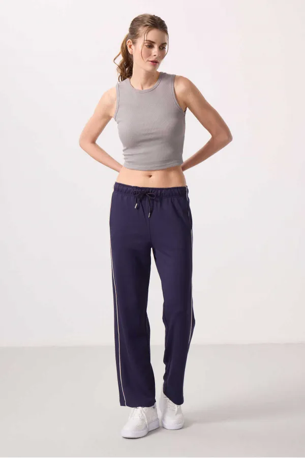 Pantalon palazzo à jambes larges pour femme Tommylife, en tissu doux, avec empiècements latéraux - 94669 Violet foncé