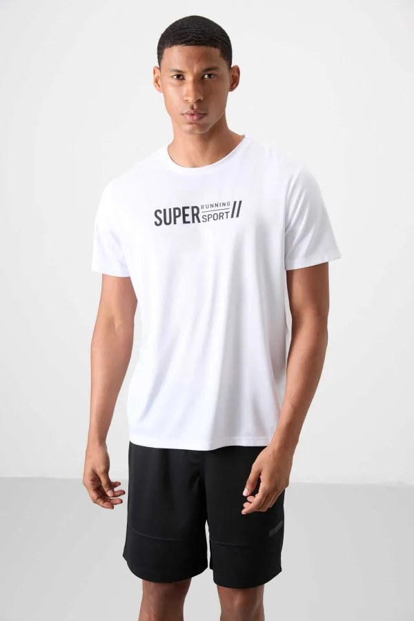 Tommylife Toptan O Yaka Standart Kalıp Aktif Spor Erkek T-Shirt 88385 Beyaz