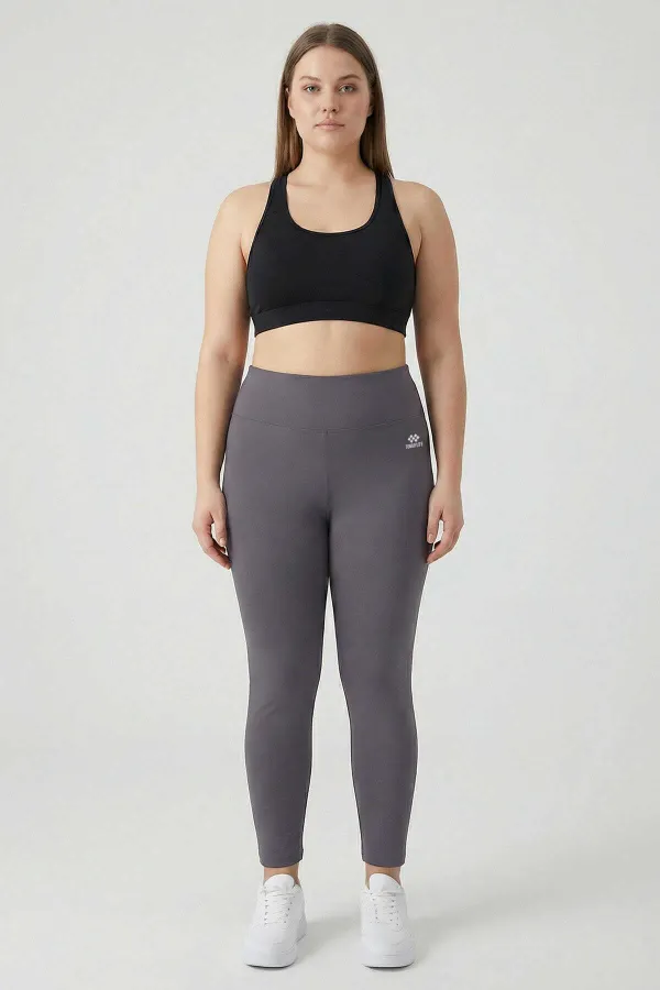 Tommylife Toptan Koyu Gri Yüksek Bel Toparlayıcı Battal Büyük Beden Kadın Tayt - 94650