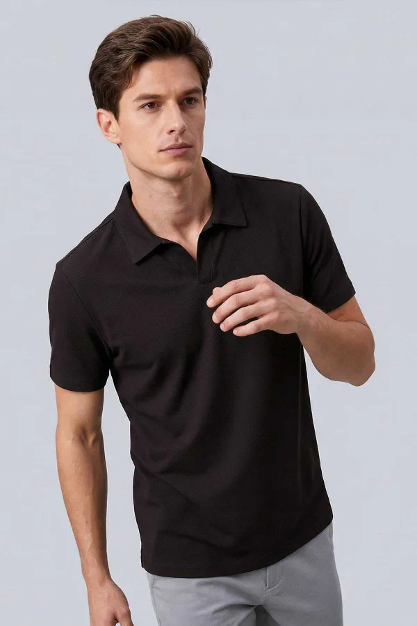 T-shirt polo marron Tommylife Wholesale pour homme, coupe confortable, texture douce - 88496
