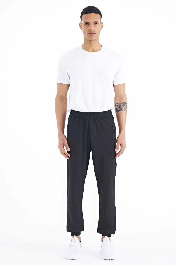 Tommylife Toptan Siyah Erkek Basic Cepli Bağcıklı Rahat Form Lastik Paça Eşofman Altı - 84826