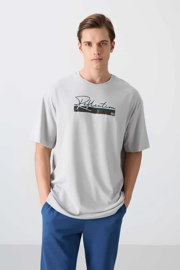 Tommylife Wholesale Crew Neck Oversize Printed Men's T-Shirt 88334 Stone