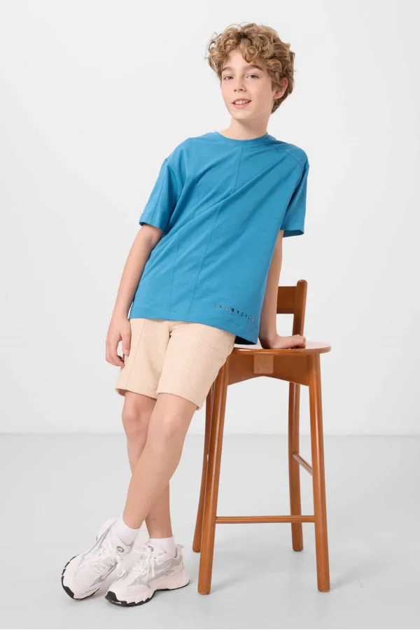 T-shirt basique oversize en coton doux texturé Tommylife pour garçon, couleur bleu pétrole, référence 11297.