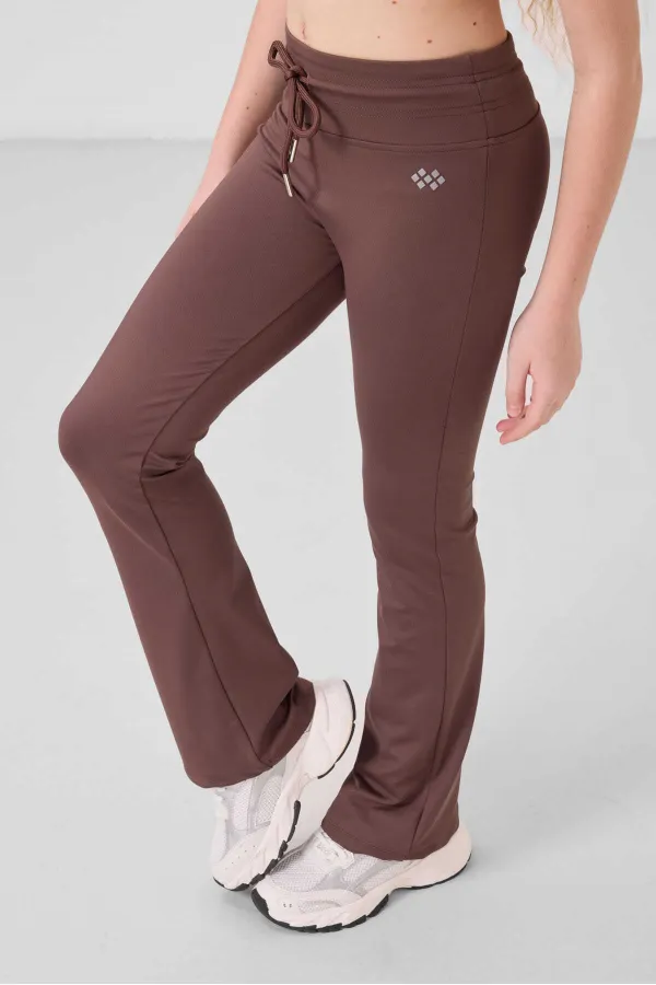 Tommylife Toptan Esnek Standart Fit Basic Performans İspanyol Paça Kız Çocuk Tayt 75193 Kahverengi