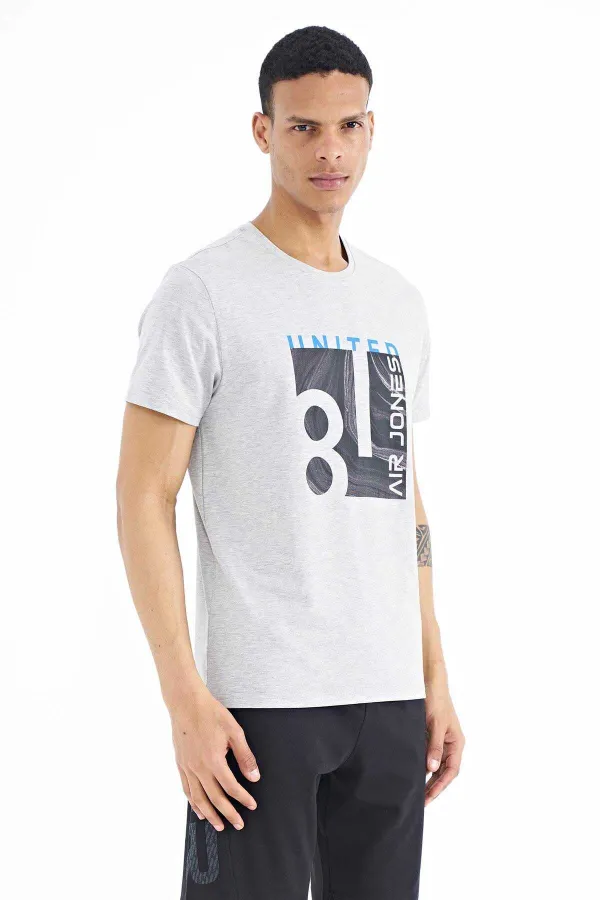 Tommylife Wholesale George Crew Neck Standard Fit Printed Men's T-Shirt 88220 Grey Melange