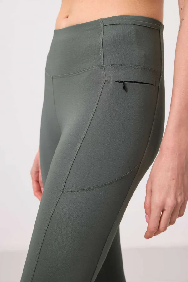 Tommylife Toptan Polyester Esnek Standart Fit Performans Kadın Tayt - 94667 Haki