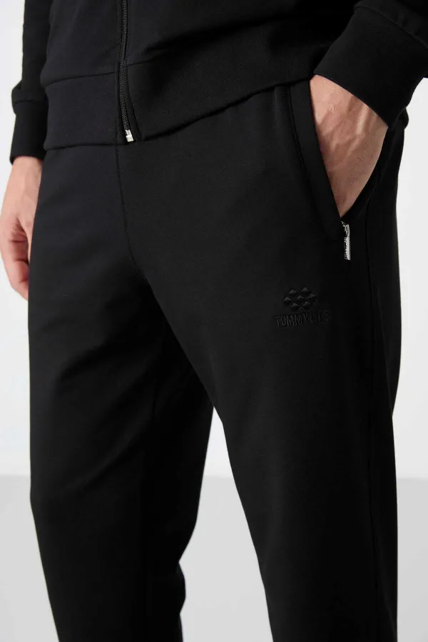 Tommylife Toptan Rahat Kalıp Fermuarlı Sweat Erkek Eşofman Takım 85072 Siyah