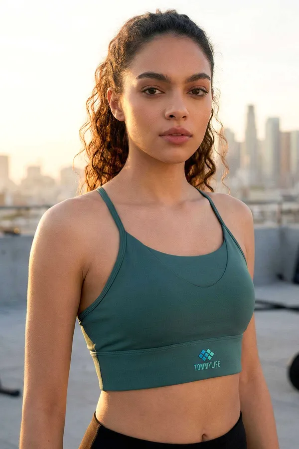 Tommylife Toptan Orman Yeşili Standart Fit Baskılı Sırt Detaylı Kadın Spor Büstiyer - 97300