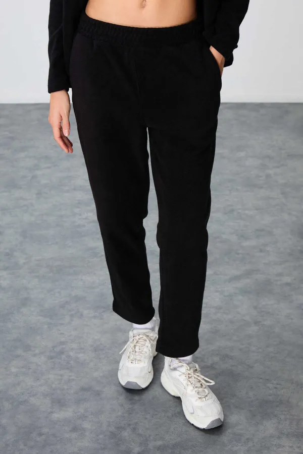 Ensemble de survêtement en polaire Tommylife Wholesale pour femme, coupe classique, col montant, taille oversize, noir, référence 95339