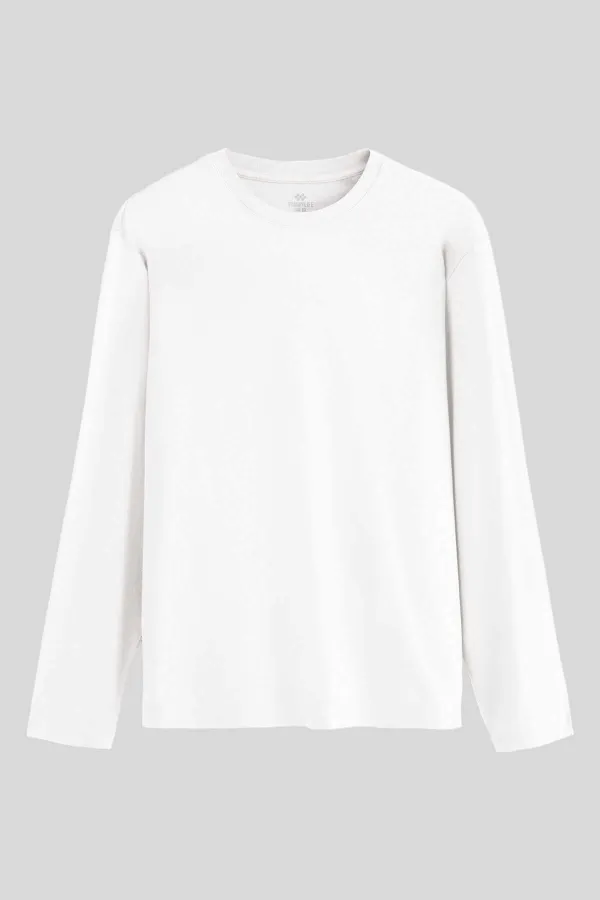 T-shirt homme Tommylife Wholesale blanc coupe standard, col rond, manches longues, slim - 87997