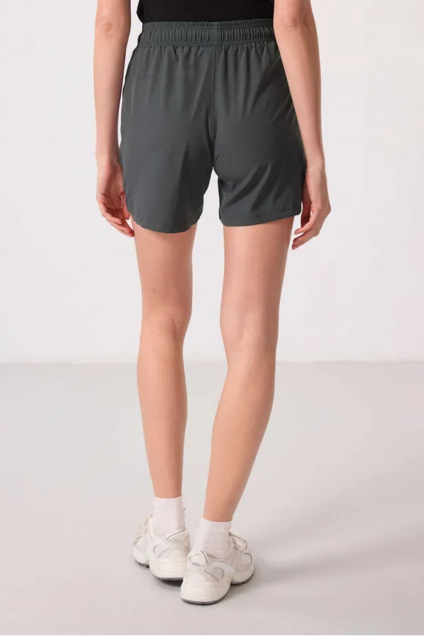 Tommylife Toptan Polyester Gizli Cep Fermuarlı Rahat Form Kadın Şort - 91014 Haki