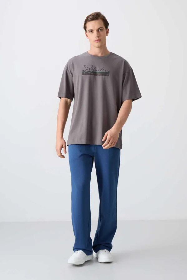 Tommylife Wholesale Crew Neck Oversize Printed Men's T-Shirt 88334 Dark Gray