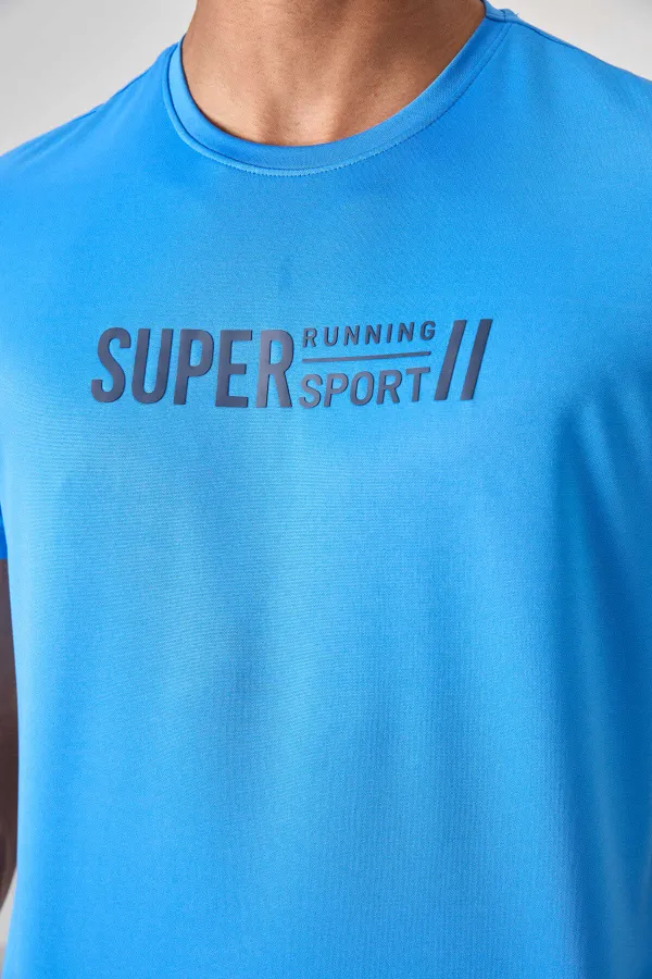 Tommylife Toptan O Yaka Standart Kalıp Aktif Spor Erkek T-Shirt 88385 Saks