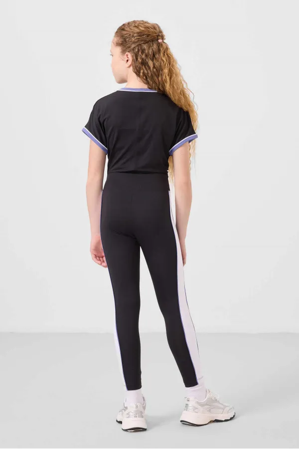 Ensemble de leggings Tommylife Wholesale pour filles, col rond, rayures latérales, coupe standard, noir, réf. 75191