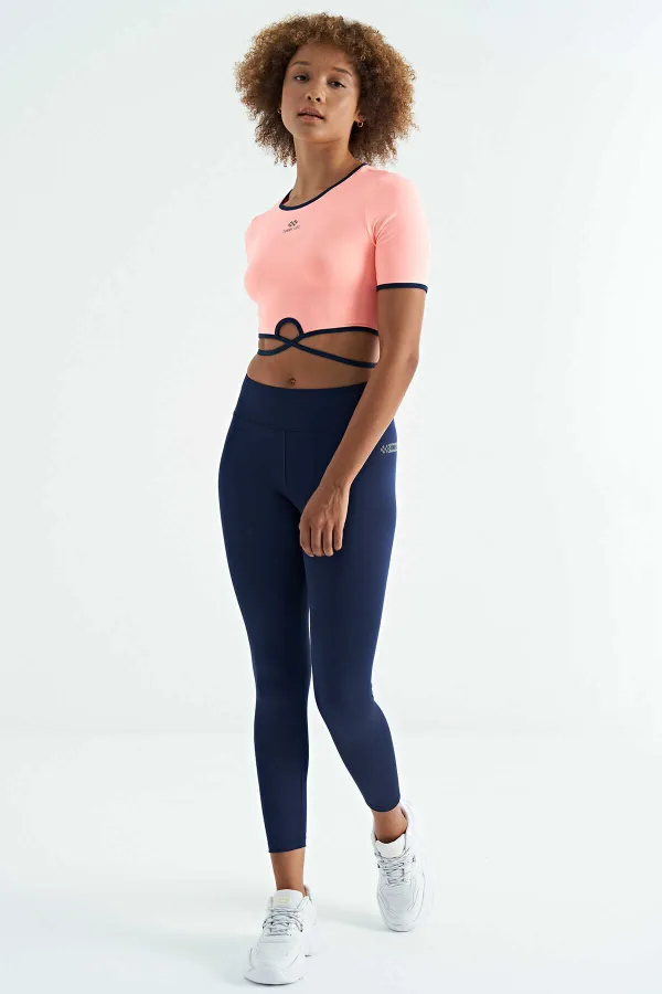 Leggings pour femmes Tommylife, taille haute, coupe slim, imprimé logo indigo - 94627