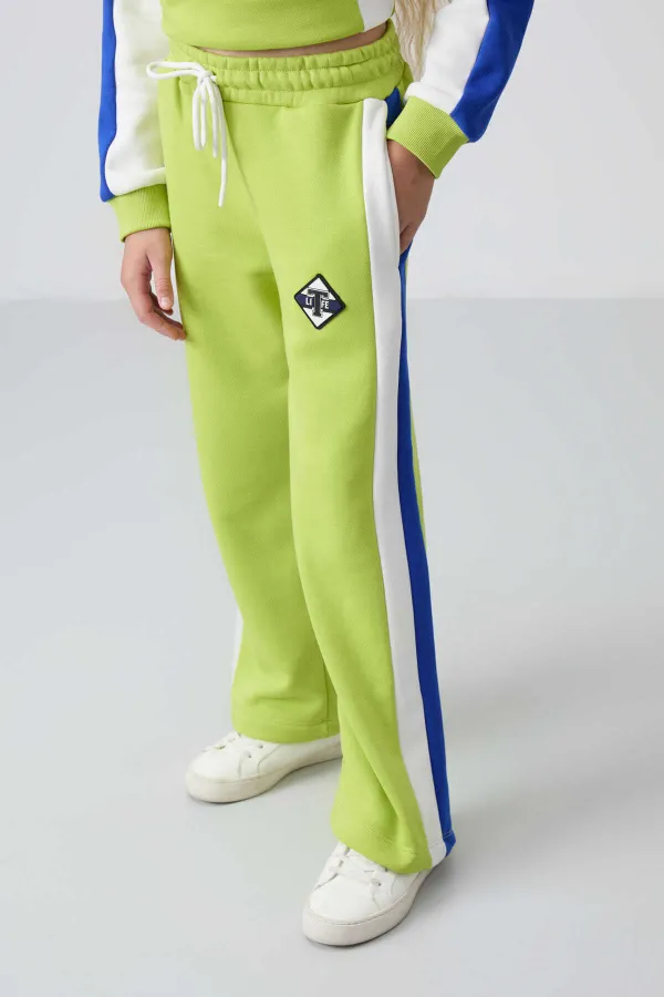 Tommylife Toptan 7-15 Yaş O Yaka Standart Kalıp Kız Çocuk Eşofman Takımı 75165 Lime Yeşil