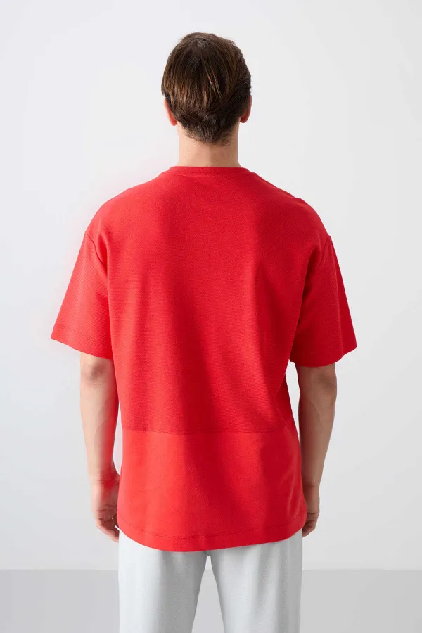 Tommylife Wholesale Crew Neck Oversize Basic Men's T-Shirt 88337 Fiesta