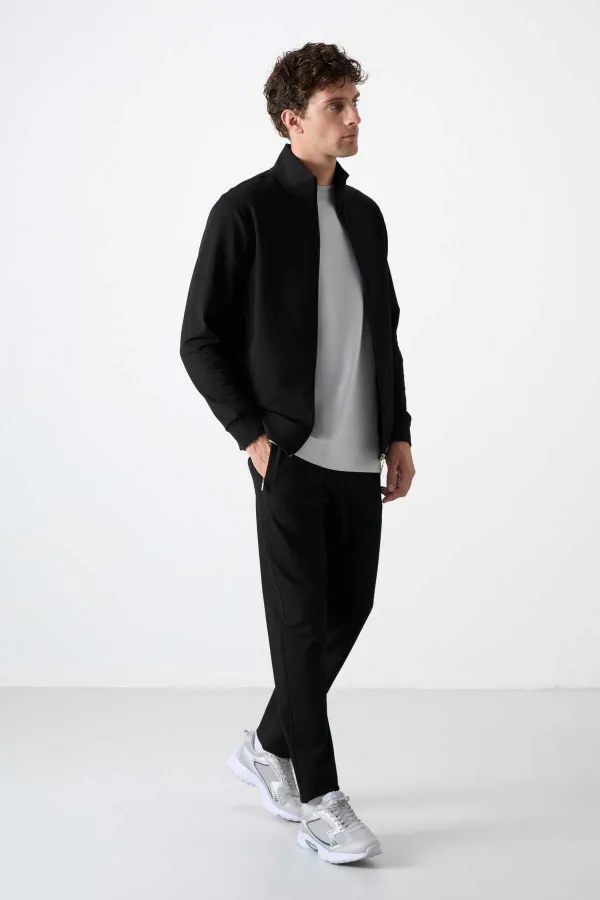 Tommylife Toptan Rahat Kalıp Fermuarlı Sweat Erkek Eşofman Takım 85072 Siyah