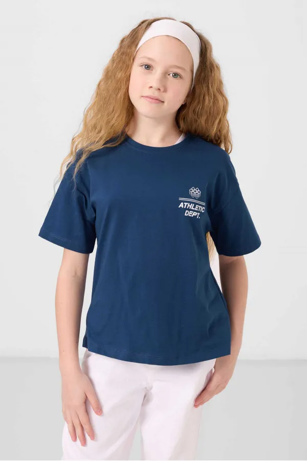 Tommylife Wholesale Cotton Crew Neck Oversize Fit Basic Girls' T-Shirt 75178 Parliament