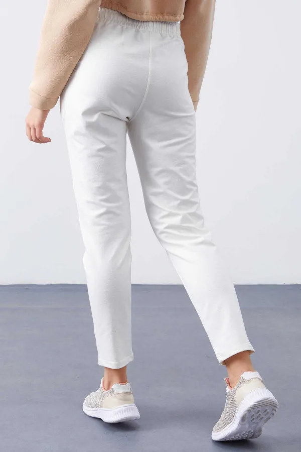 Tommylife Wholesale Ecru High Waist Jogger Comfortable Form Skinny Leg Women's Tracksuit Bottom - 94566