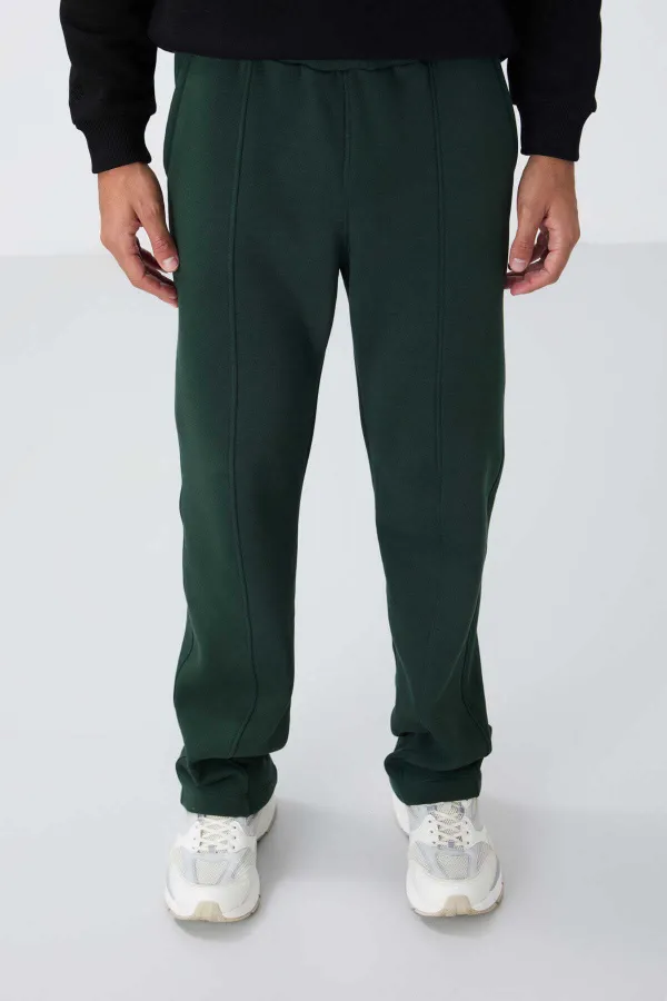 Tommylife Toptan Oversize Basic Düz Paça Erkek Eşofman Alt 82146 Çam Yeşili