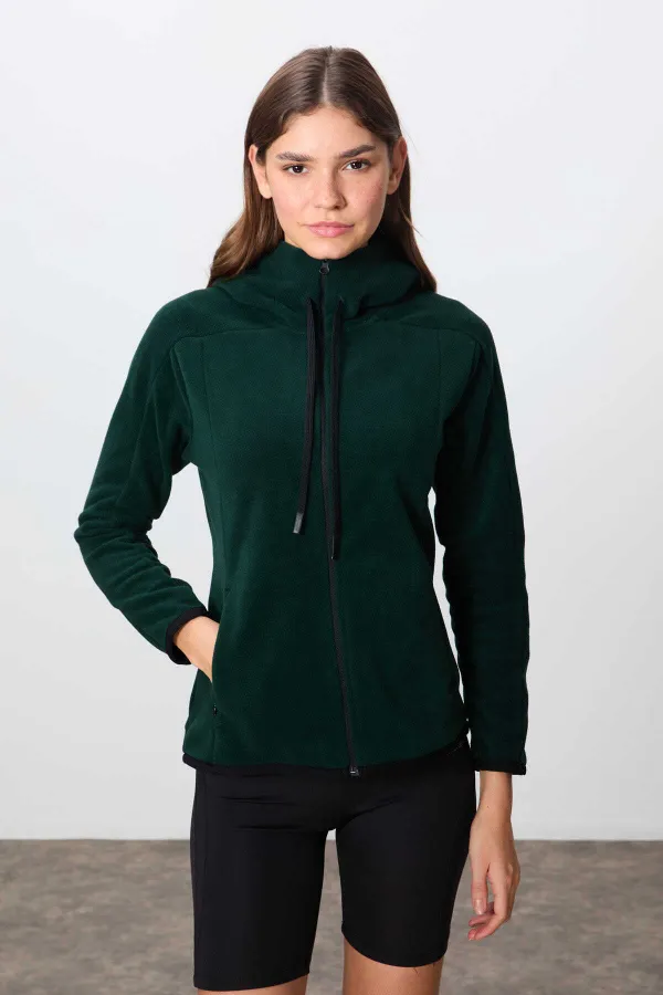 Tommylife Wholesale Hooded Standard Fit Zip-Up Women's Fleece Sweatshirt 97287 Pine Green