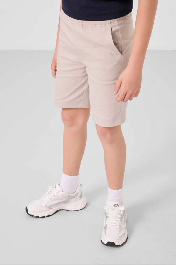 Ensemble short chino garçon Tommylife en coton stretch léger, coupe oversize, taille 11278, bleu marine-pierre