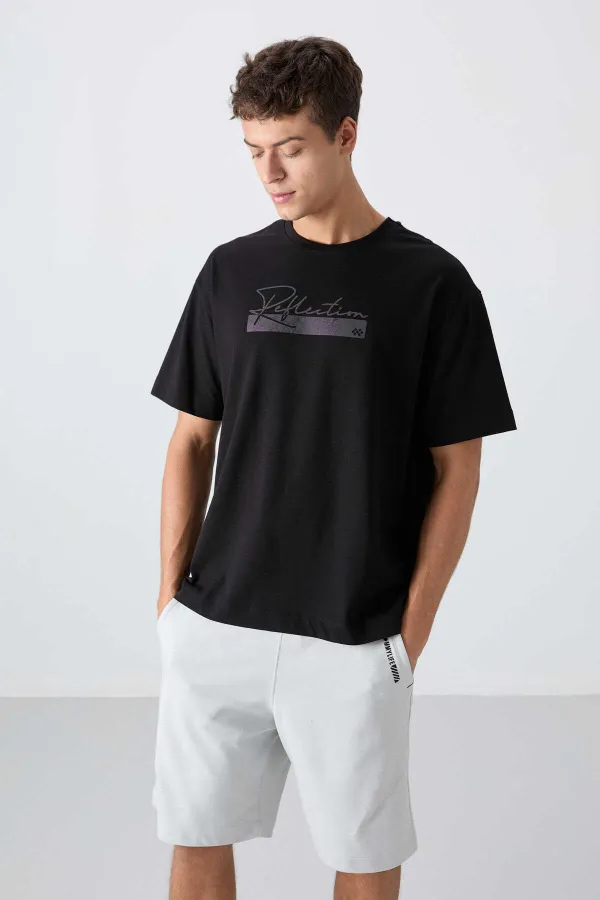 Tommylife Toptan O Yaka Oversize Baskılı Erkek T-Shirt 88334 Siyah
