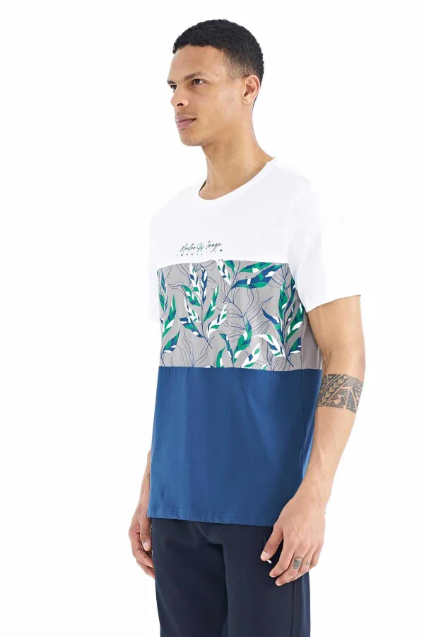 Tommylife Wholesale White Gradient Print Detail Crew Neck Standard Fit Men's T-Shirt - 88177