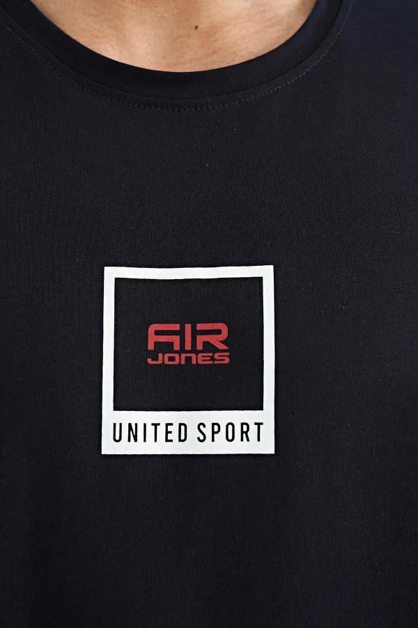 Tommylife Wholesale Adney Crew Neck Standard Fit Printed Men's T-Shirt 88230 Navy Blue