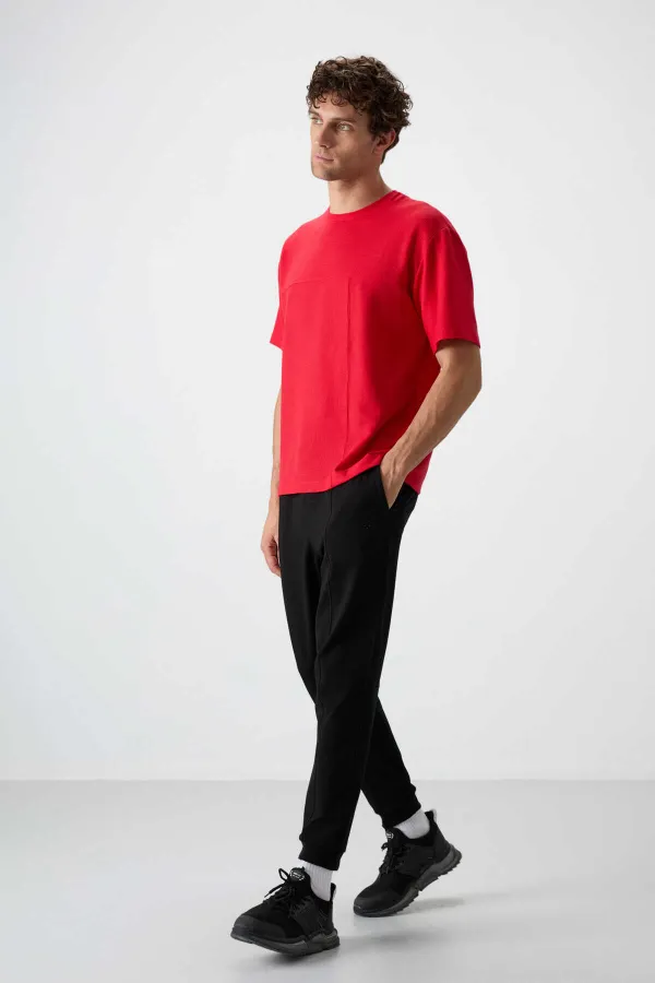 Tommylife Toptan O Yaka Oversize Basic Erkek T-Shirt 88380 Kırmızı