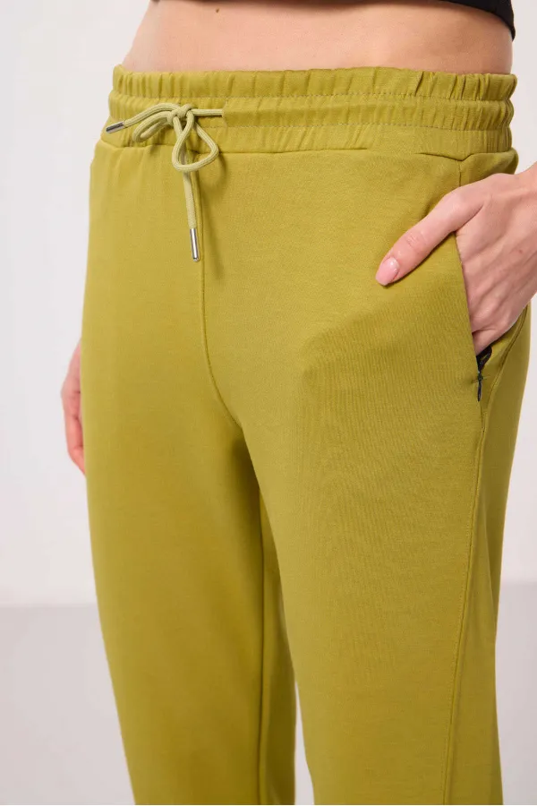 Tommylife Toptan Yumuşak Dokulu Gizli Fermuarlı Dar Paça Kadın Pantolon - 94668 Koyu Hardal