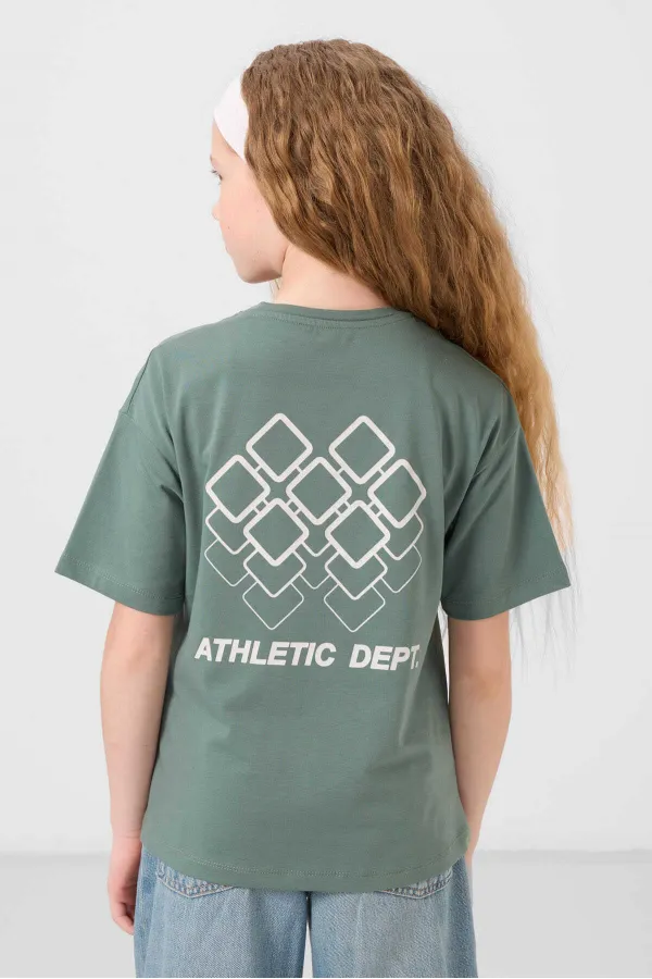 Tommylife Wholesale Cotton Crew Neck Oversize Fit Basic Girls' T-Shirt 75178 Light Green