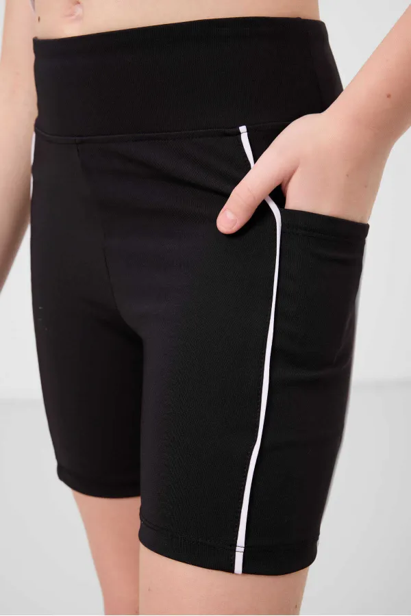 Tommylife Toptan Esnek Standart Fit Basic Performans Kız Çocuk Tayt 75189 Siyah