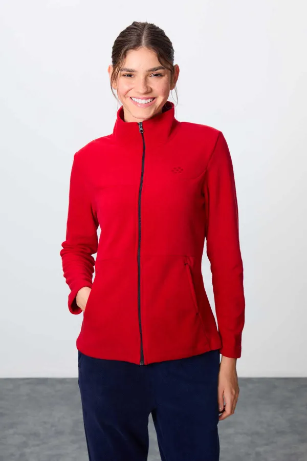 Ensemble de survêtement en polaire Tommylife Wholesale pour femme, coupe classique, col montant, taille oversize, rouge et marine (réf. 95339).