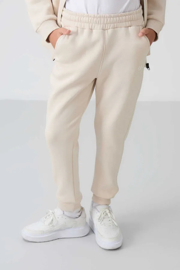 Tommylife Toptan 7-15 Yaş Dik Yaka Erkek Çocuk Eşofman Takımı 11256 Bej