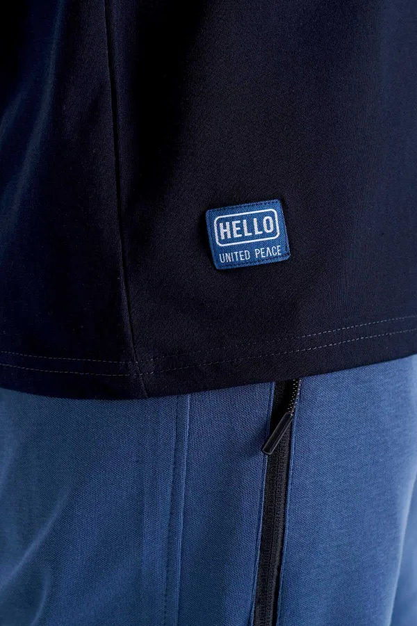 Tommylife Wholesale Navy Blue Text Print Standard Fit Crew Neck Men's T-Shirt - 88172