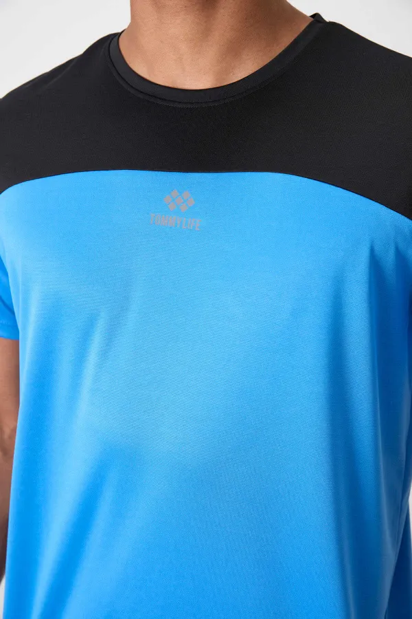 Tommylife Toptan O Yaka Standart Kalıp Aktif Spor Erkek T-Shirt 88386 Saks