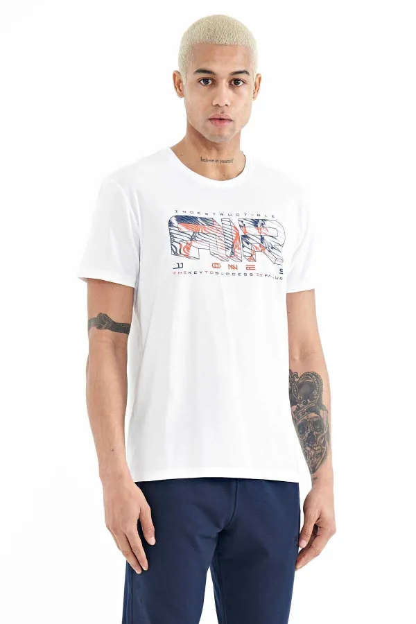Tommylife Wholesale Oscar Crew Neck Standard Fit Printed Men's T-Shirt 88226 White