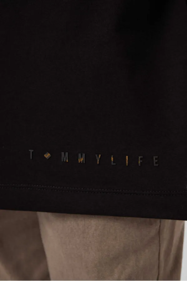 Tommylife Wholesale Cotton Soft Textured Oversize Basic Boys' T-Shirt 11297 Black