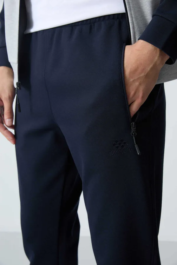 Tommylife Toptan Rahat Kalıp Dik Yaka Klasik Paça Erkek Eşofman Takımı 85113 Gri - Lacivert