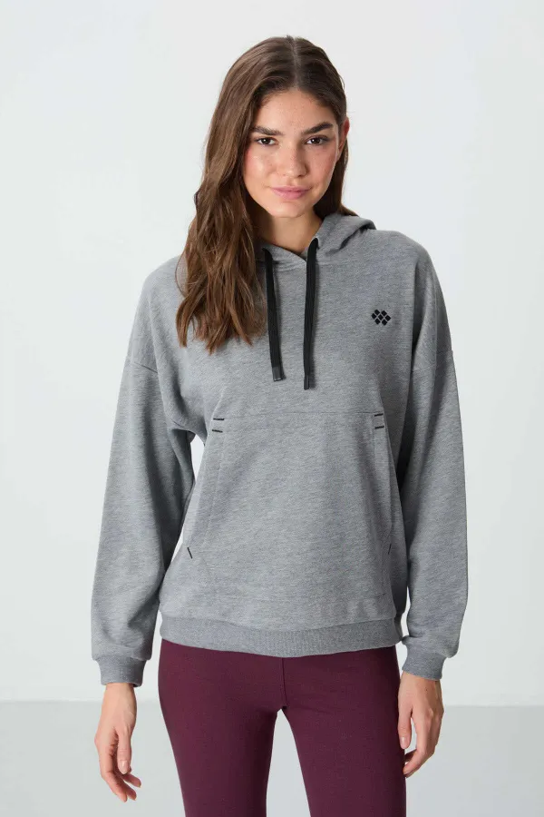 Tommylife Wholesale Hooded Oversize Women's Sweatshirt 97291 Grey Melange