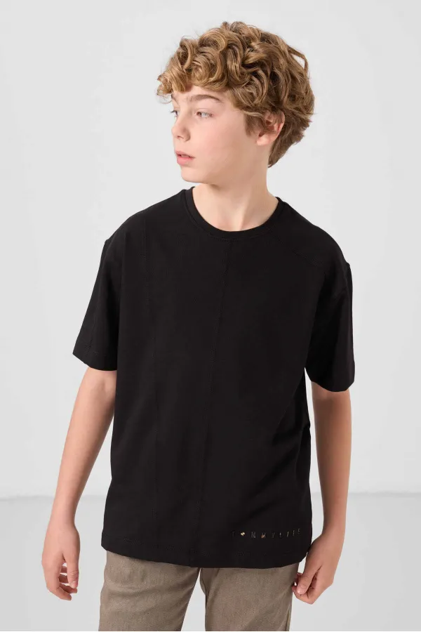 Tommylife Wholesale Cotton Soft Textured Oversize Basic Boys' T-Shirt 11297 Black
