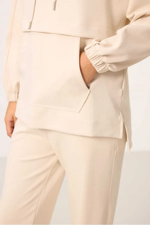 Ensemble tunique de survêtement oversize à capuche et texture douce Tommylife pour femme - 95348 Beige