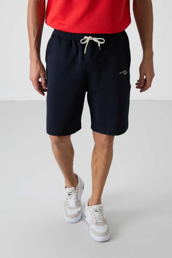 Tommylife Toptan O Yaka Oversize Erkek T-Shirt Şort Takım 85250 Fiesta - Lacivert