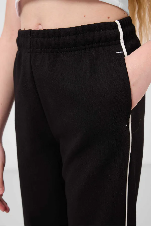 Ensemble de survêtement Tommylife Wholesale pour filles, col rond imprimé, ourlet élastiqué, coupe standard, réf. 75186, écru et noir