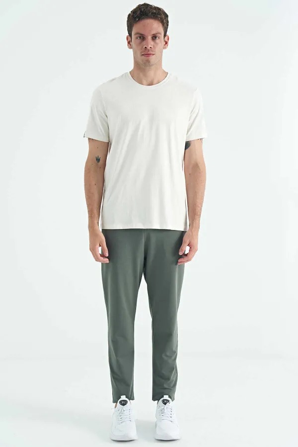 Tommylife Toptan O Yaka Standart Kalıp Basic Erkek T-Shirt 87911 Ekru