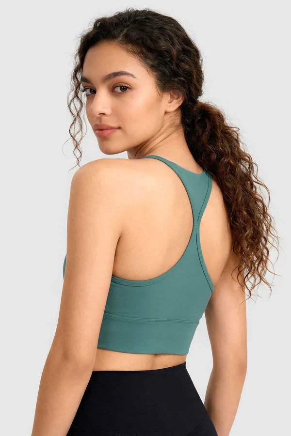 Tommylife Toptan Orman Yeşili Standart Fit Baskılı Sırt Detaylı Kadın Spor Büstiyer - 97300