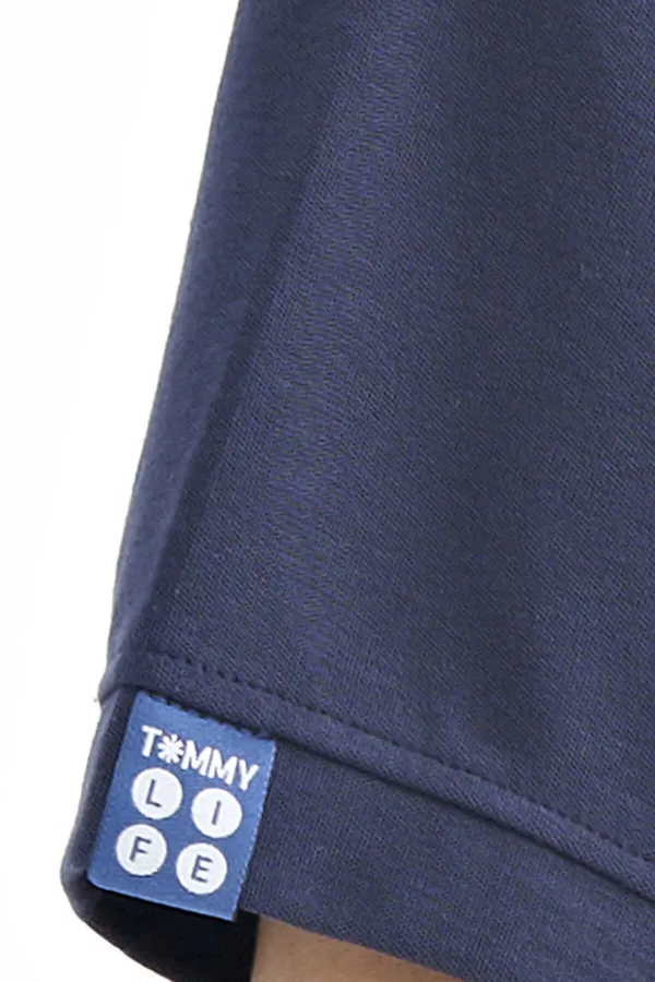 Tommylife Wholesale T-shirt à capuche oversize indigo pour homme avec étiquette sur la manche - 88179
